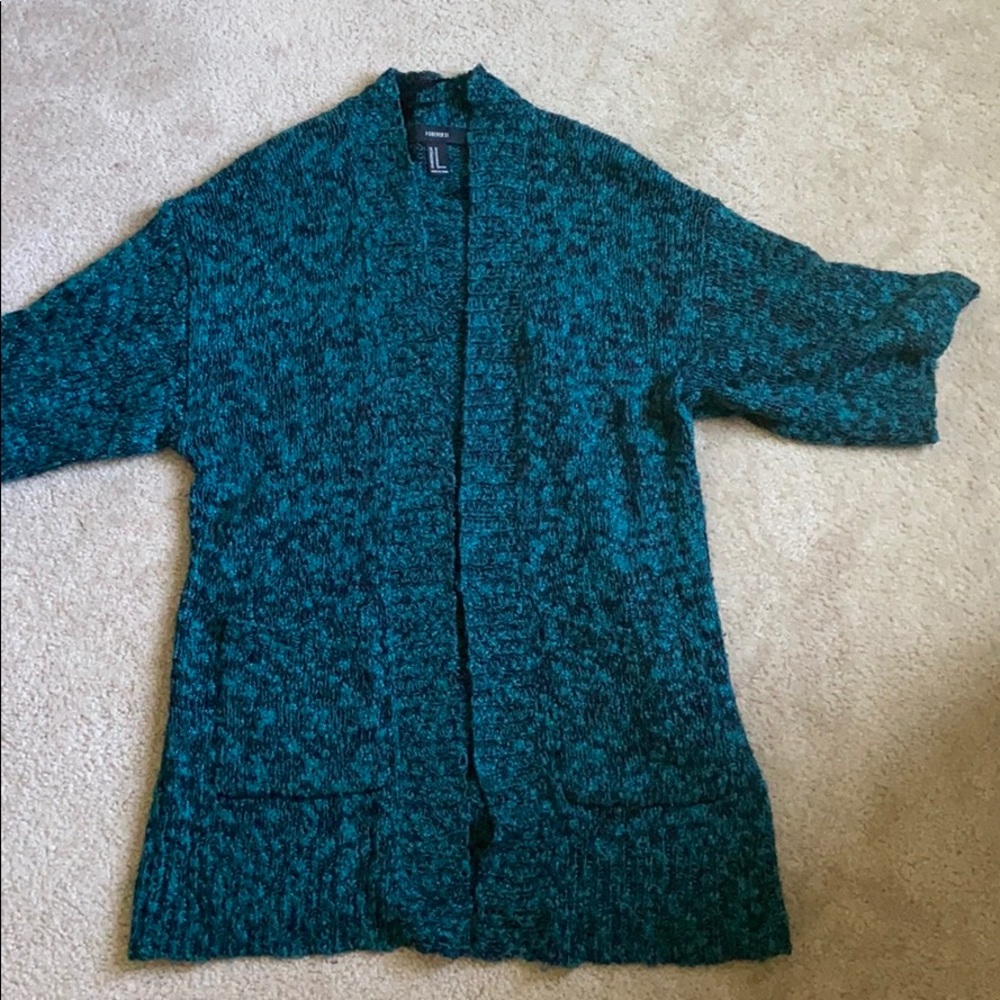 Forever21 teal/black cardigan with pockets